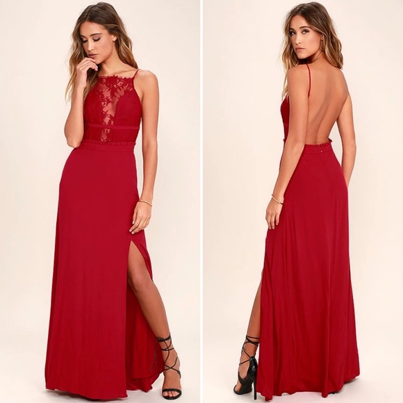NBD Dresses & Skirts - NBD Stephania Red Lace Backless Maxi Dress XS